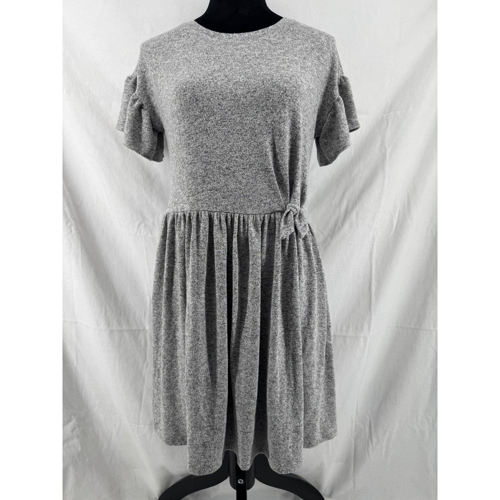 Cat & Jack Girls XL 14/16 Heather Gray Ruffle Sleeve Knot Waist Knit Dress